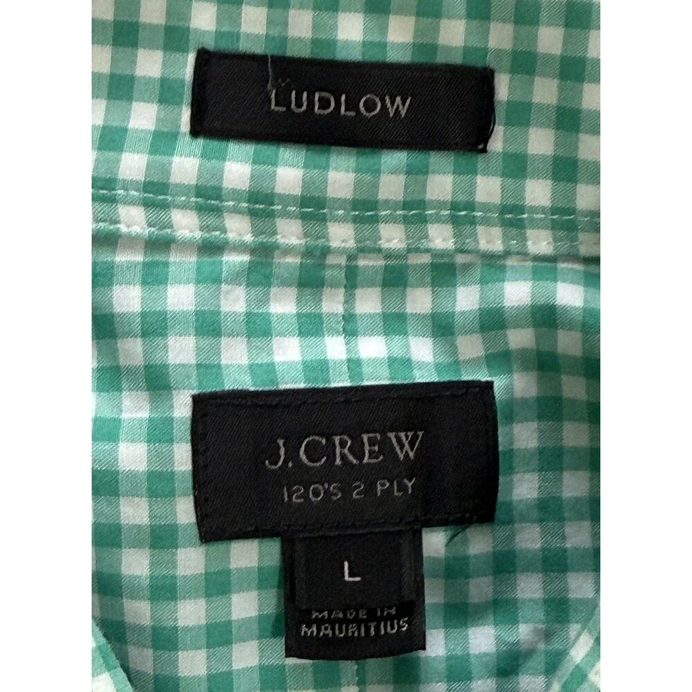 J Crew Ludlow Mens Size Lg Green Gingham Premium Dress Shirt‎ Button Down Preppy